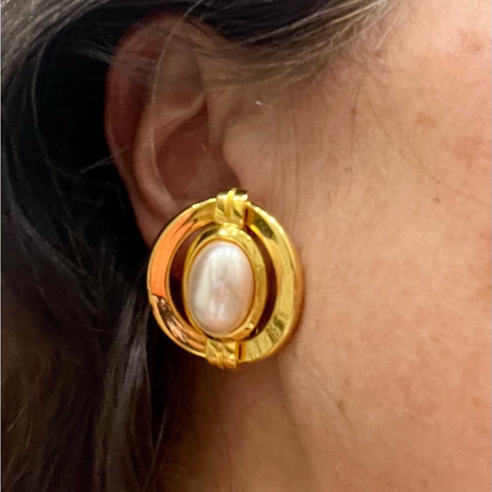 Gold Pearl Clip On Earrings - Picture 12 of 16